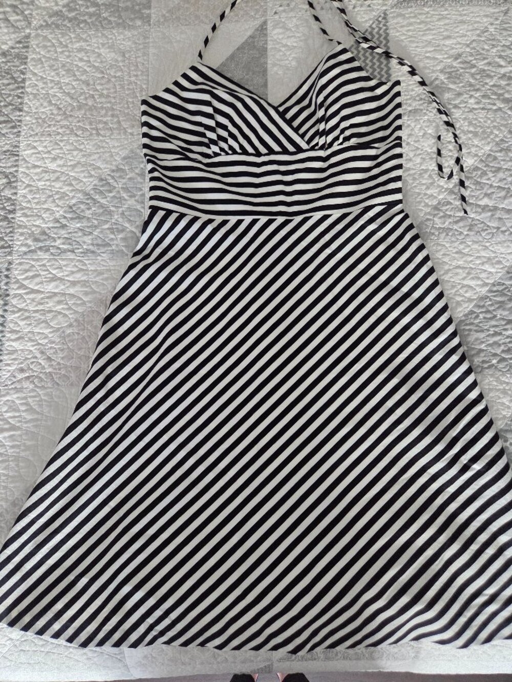 A line black and white halter dress